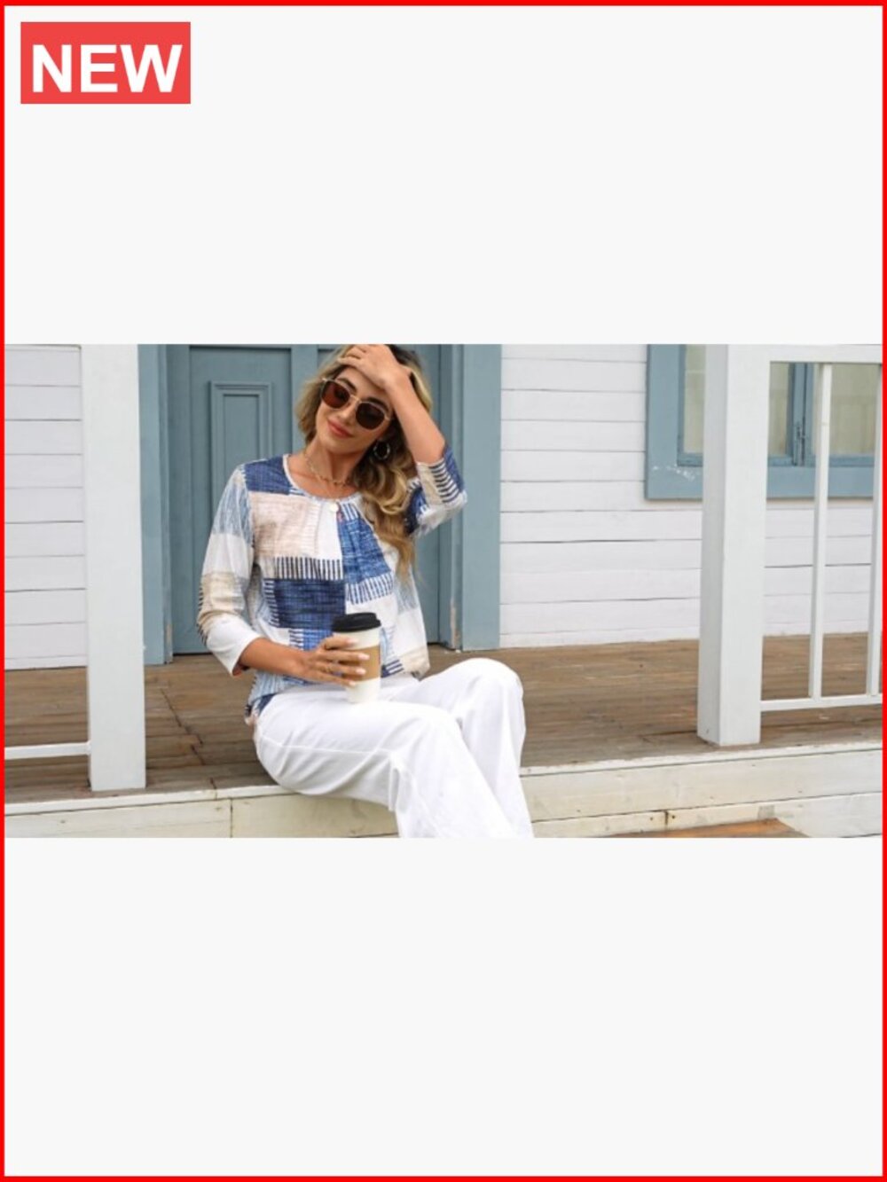 3/4 Length Sleeve Tunic Blouse Crew Neck Loose Fit Summer Casual Top - Picture 6 of 6